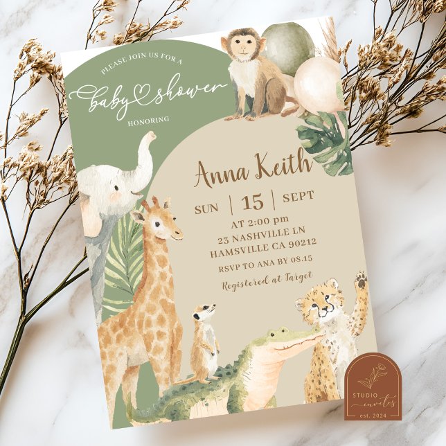 Boho Greenery Safari Baby Shower Invitation (Creator Uploaded)