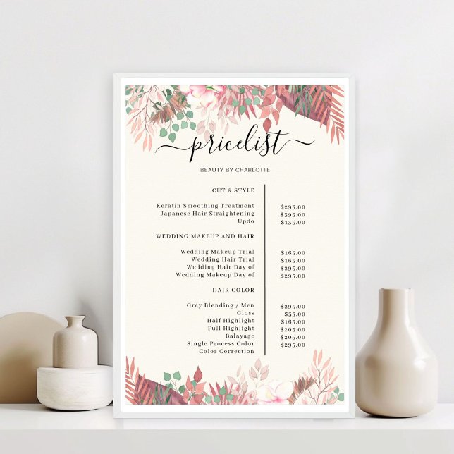 Boho Greenery Salon Price List Poster (Boho Greenery Salon Price List Poster)