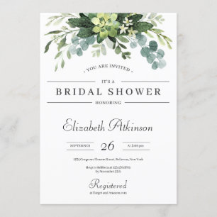 Boho greenery succulent floral eucalyptus bridal invitation