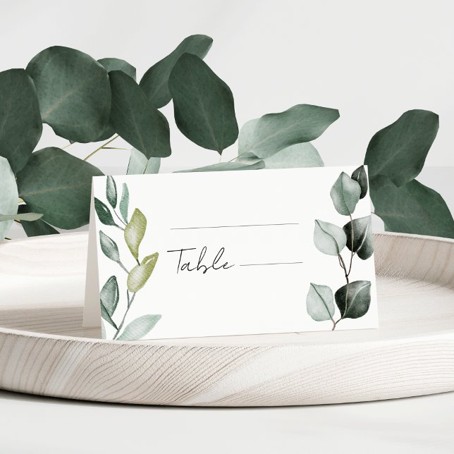 Boho Greenery Watercolor Eucalyptus Wedding Place Card (Creator Uploaded)