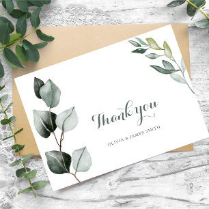Boho Greenery Watercolor Eucalyptus Wedding Thank You Card