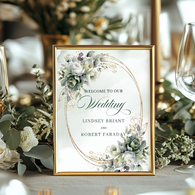 Boho Greenery Watercolor Tabletop Wedding Welcome Poster (Boho Greenery Watercolor Tabletop Wedding Welcome)