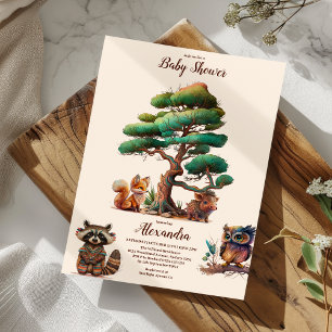 Boho Greenery Woodland Animals Baby Shower Invitation