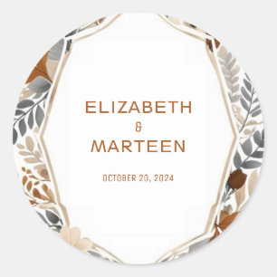 Boho Grey Brown Floral Autumn Wedding Sticker