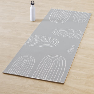 Boho Grey Mid Century Chic Rainbow Monogrammed Yoga Mat
