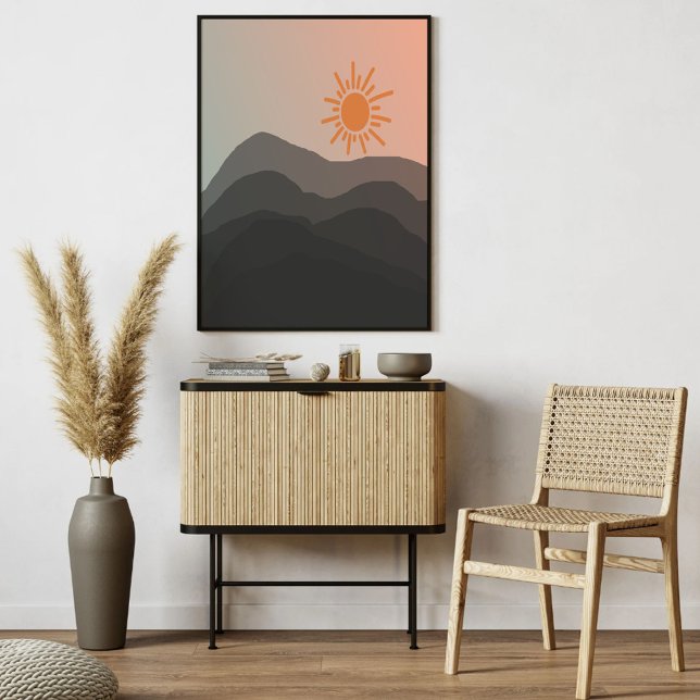 Boho grey Mountain Sunset Minimalist Art Poster (Creator Uploaded)