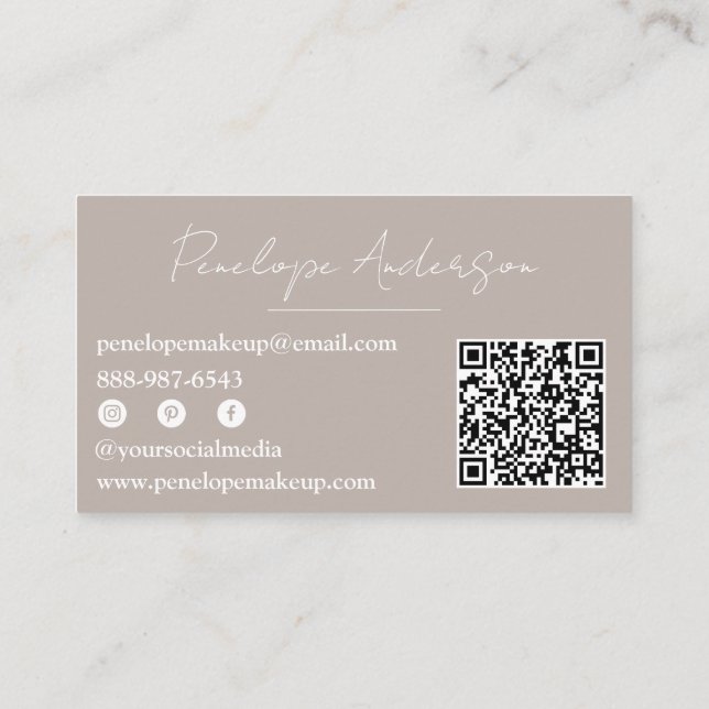 Boho Grey Neutral Chic Minimalist Modern QR Code Business Card (Back)