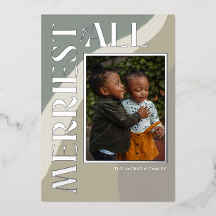 Boho Grey Swirl Photo Foil Holiday Card