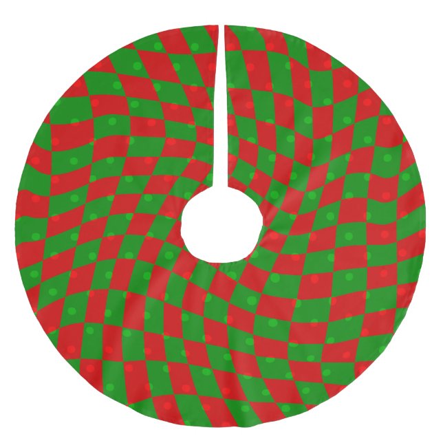 boho groovy christmas chequerboard swirly 1960s brushed polyester tree skirt (Front)