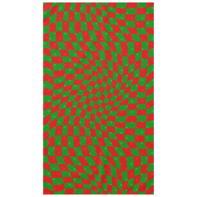 boho groovy christmas chequerboard swirly 1960s tablecloth (Front)