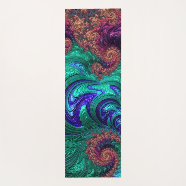 Boho Groovy Colourful Jewel Tone Abstract Fractal Yoga Mat (Back)