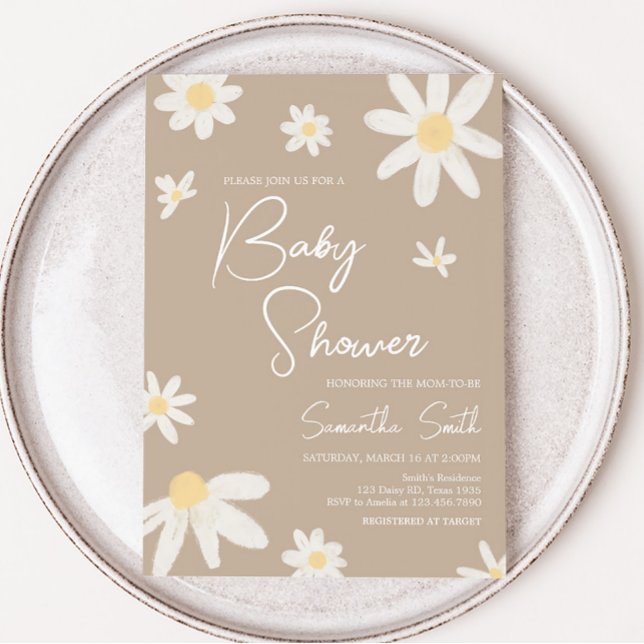 Boho Groovy Daisy Baby Shower  Invitation (Daisy Flower Boho Baby Shower Invitation)