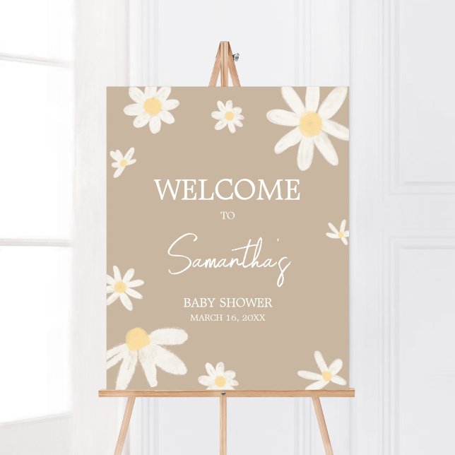 Boho Groovy Daisy Baby Shower Welcome Poster (Daisy Flower Boho Baby Shower Welcome Sign)