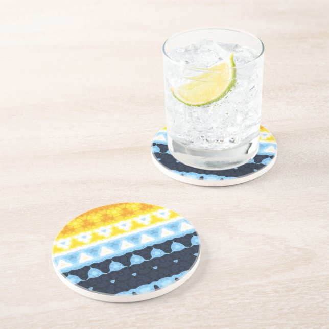 Boho Groovy Geometric Abstract AroAce Pride Flag Coaster (Side)
