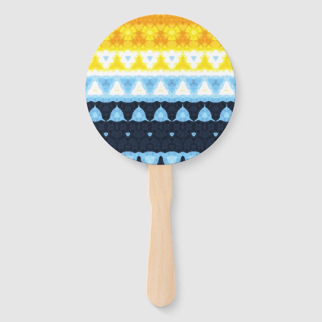 Boho Groovy Geometric Abstract AroAce Pride Flag Hand Fan (Front)