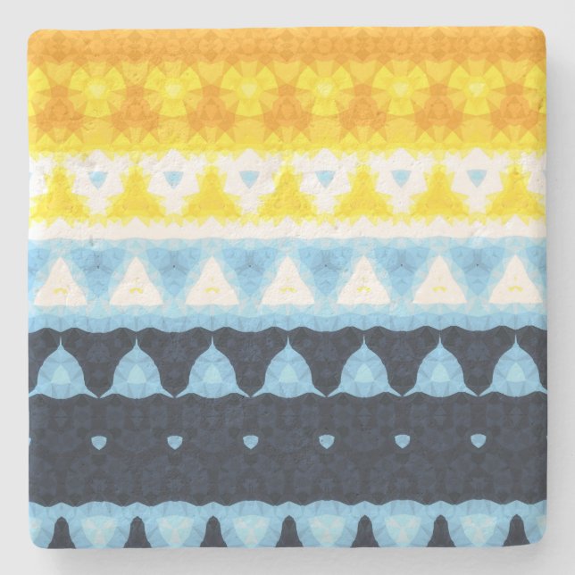 Boho Groovy Geometric Abstract AroAce Pride Flag Stone Coaster (Front)