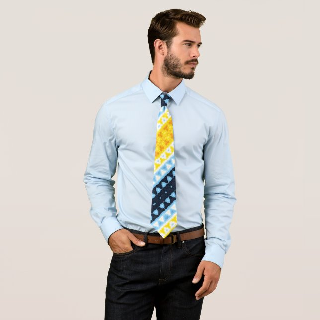 Boho Groovy Geometric Abstract AroAce Pride Flag Tie (In Situ)