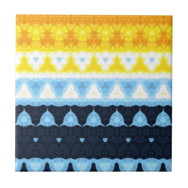 Boho Groovy Geometric Abstract AroAce Pride Flag Tile (Front)