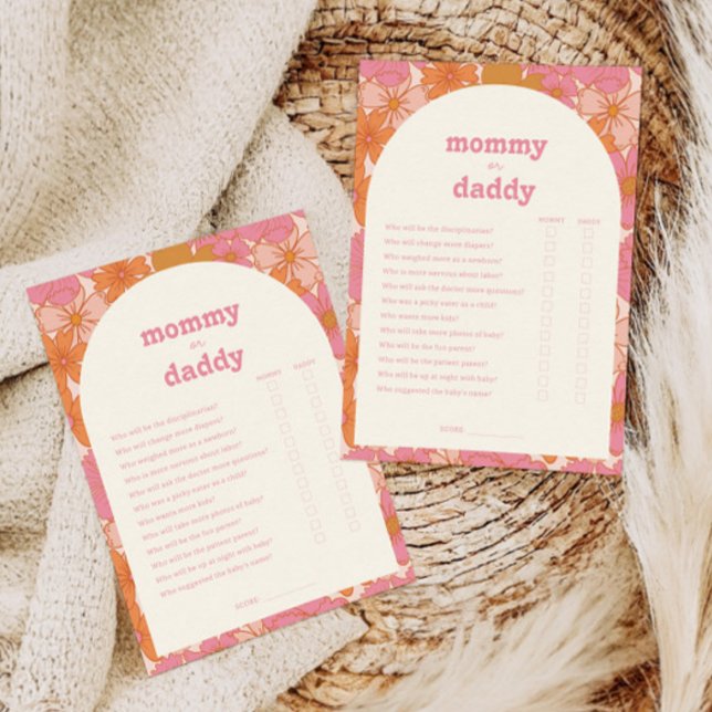 Boho Groovy Mummy or Daddy Baby Shower Game Card (Creator Uploaded)