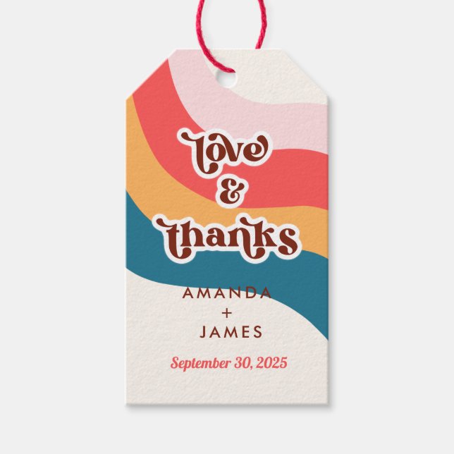 Boho Groovy Retro 70s Wedding Love & Thanks Gift Tags (Front)