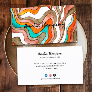 Boho Groovy Retro Orange Abstract Wavy Lines 70s Business Card