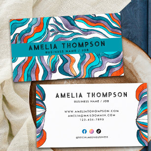 Boho Groovy Retro Orange Abstract Wavy Lines 70s Business Card