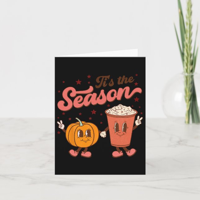 Boho Groovy Tis The Season Cute Pumpkin Spice Fall Card (Front)