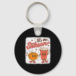 Boho Groovy Tis The Season Cute Pumpkin Spice Fall Key Ring