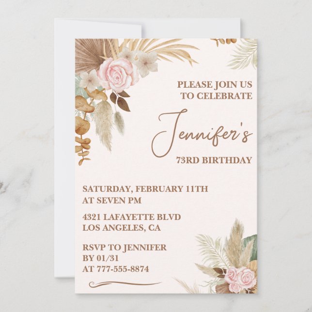 Boho Groovy Wildflower Whimsy 73rd birthday Invitation (Front)