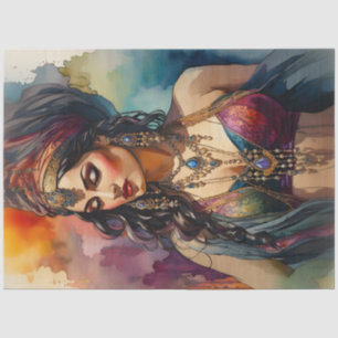 Boho Gypsy Woman Portrait Decoupage Paper   Color 