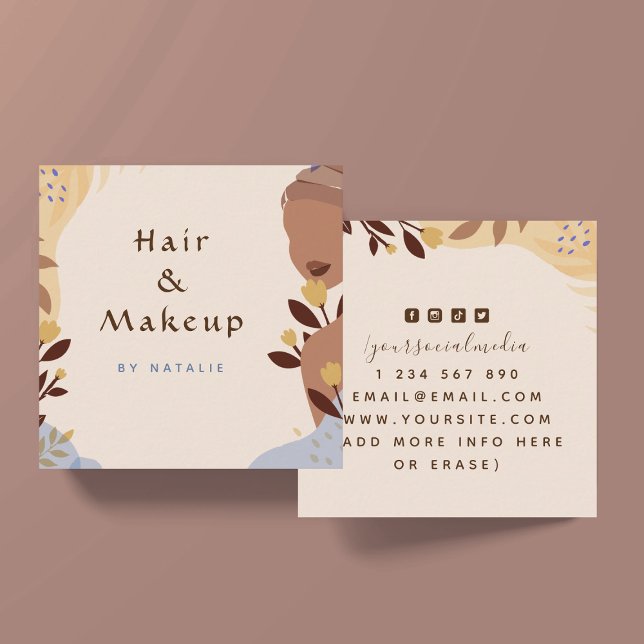 Boho Hair & Makeup Artist Square Business Card (Creator Uploaded)