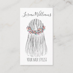 Boho Hair Stylist Flower Crown Wedding Hairstyle Business Card