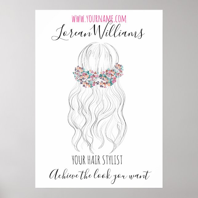 Boho Hair Wedding Hairdresser Floral Romantic   Poster (Front)