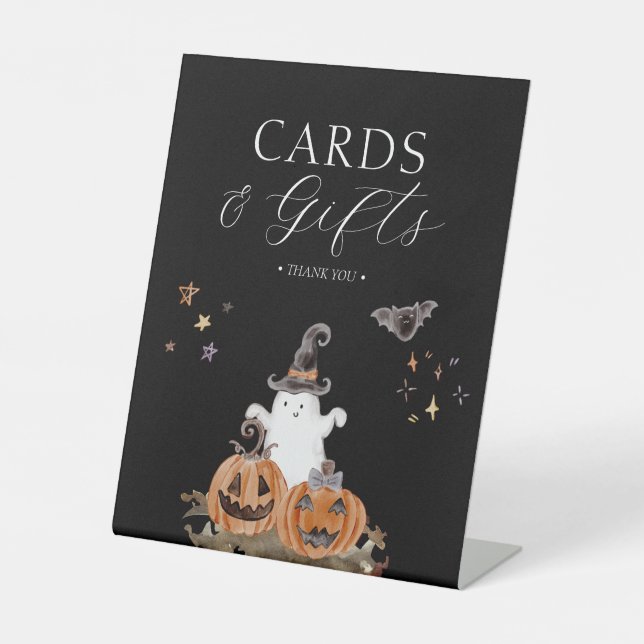 Boho Halloween Baby Shower Cards & Gifts Pedestal Sign (Front)