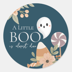 Boho Halloween Baby Shower Cute Ghost Dark Teal Classic Round Sticker