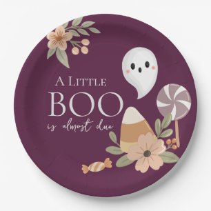 Boho Halloween Baby Shower Cute Ghost Plum Paper Plate