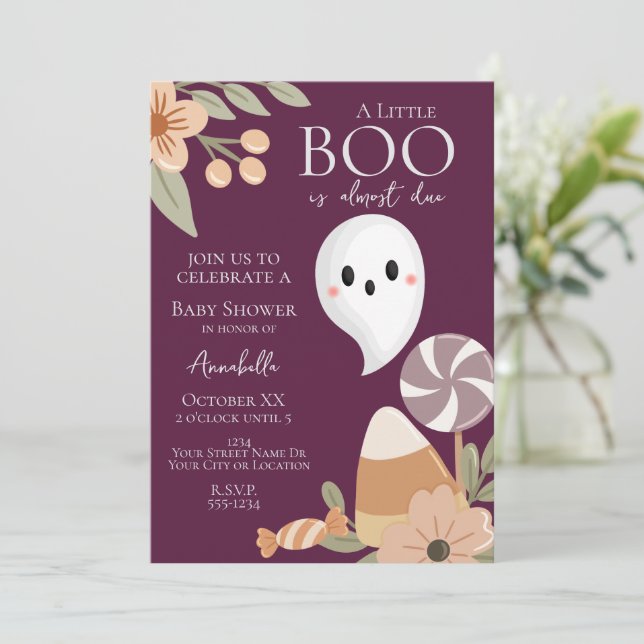 Boho Halloween Baby Shower Invitation – Cute Ghost (Standing Front)