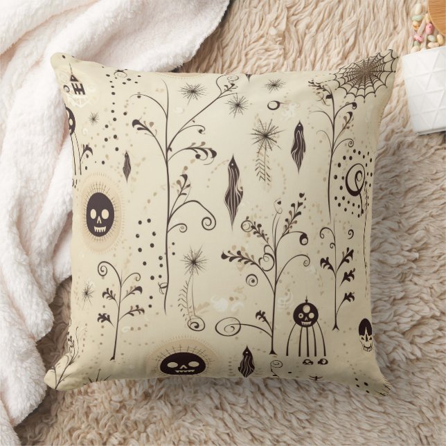 Boho Halloween Masks & Botanical Swirls Pattern Cushion (Blanket)