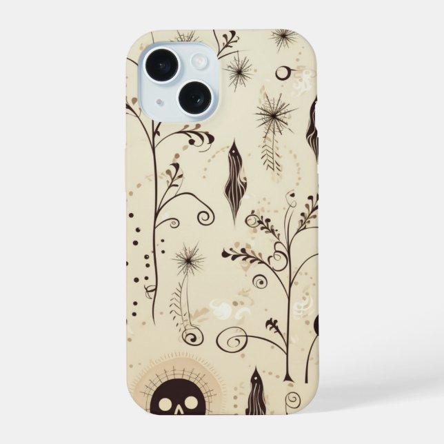 Boho Halloween Masks & Botanical Swirls Pattern iPhone 15 Case (Back)