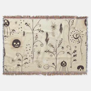 Boho Halloween Masks & Botanical Swirls Pattern Throw Blanket