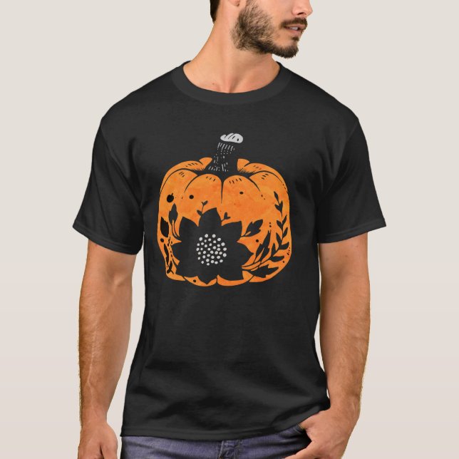 Boho Halloween Pumpkin Art October Spooky Veg Carv T-Shirt (Front)
