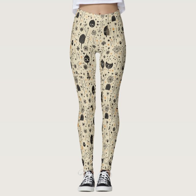 Boho Halloween Seamless Pattern Leggings (Front)