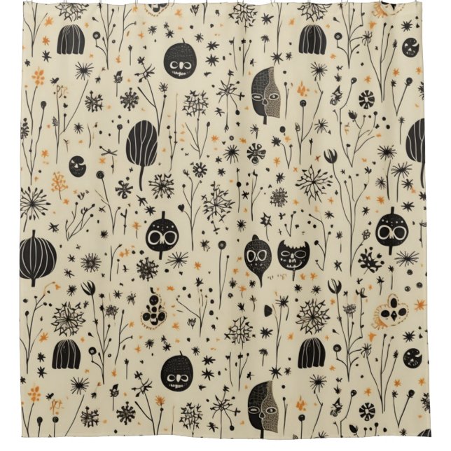 Boho Halloween Seamless Pattern Shower Curtain (Front)