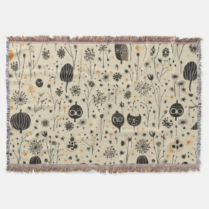 Boho Halloween Seamless Pattern Throw Blanket