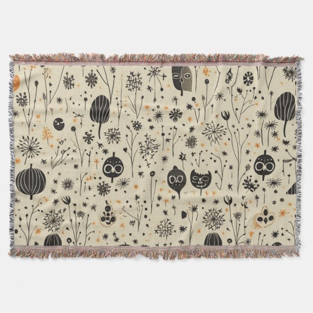 Boho Halloween Seamless Pattern Throw Blanket (Front)