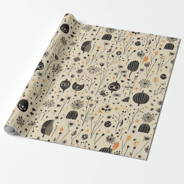 Boho Halloween Seamless Pattern Wrapping Paper (Unrolled)