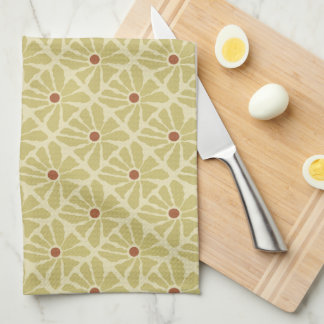 Boho Hand Drawn Floral Pattern in Mustard Yellow Tea Towel