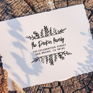 Boho Hand-drawn Leaves Frame Whimsy Return Address Self-inking Stamp