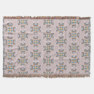 Boho Hand Drawn Mandala Blush Pink Colourful Throw Blanket