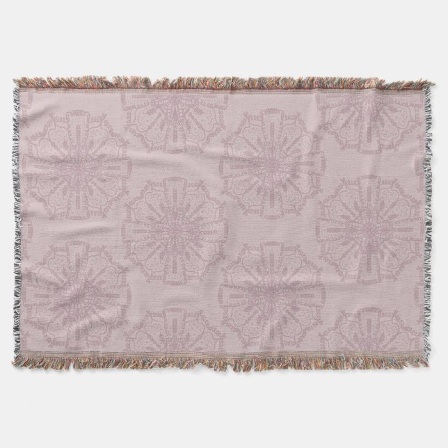 Boho Hand Drawn Mandala Blush Pink Pattern Throw Blanket (Front)